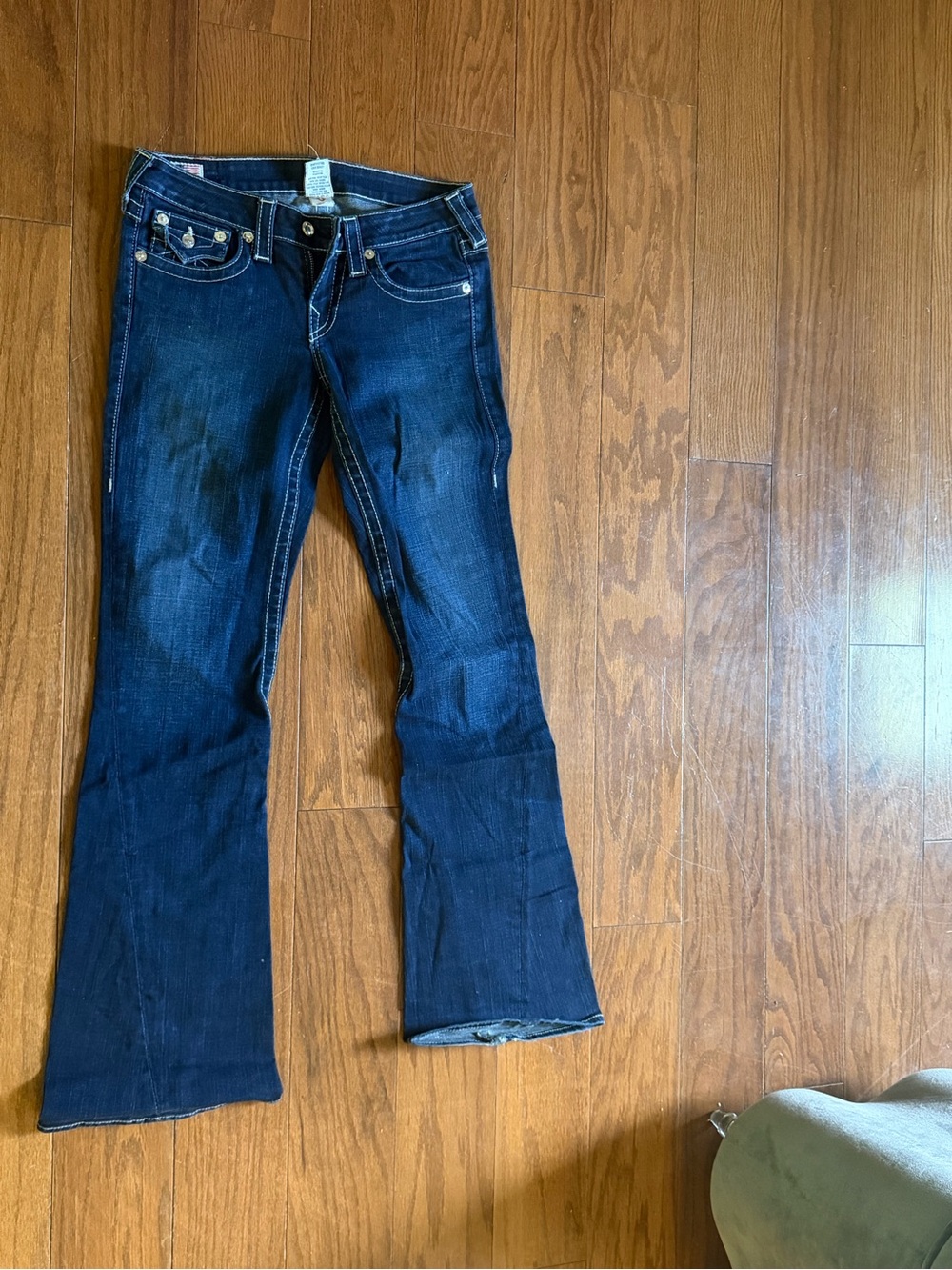 True Religion Dark Blue Flare Jeans with Contrast Stitching